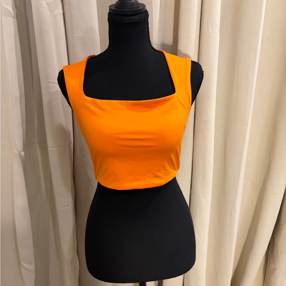 SHEIN Vibrant Orange Square Neck Crop Top